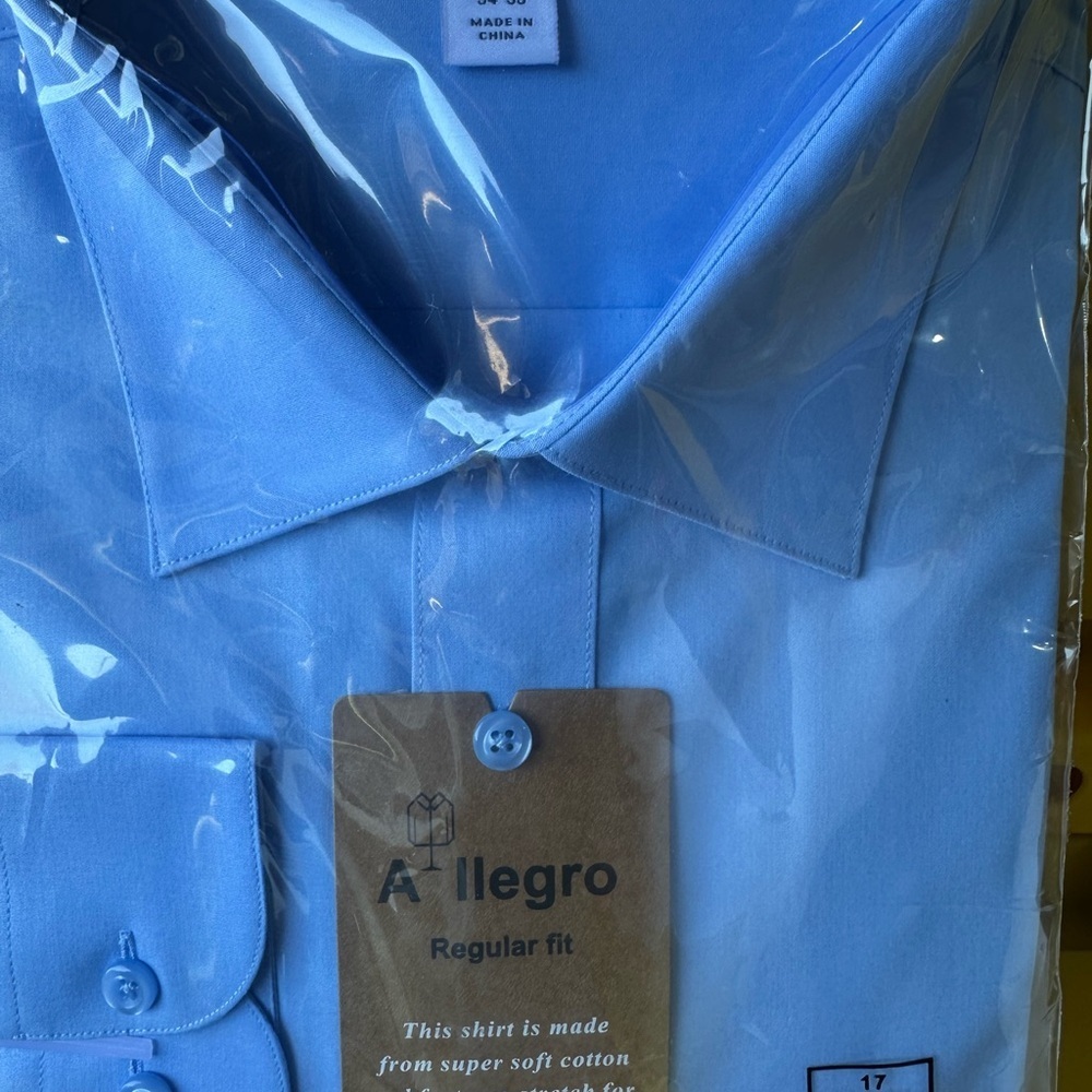 A-llegro Men's Dress Shirt Blue Regular Fit Convertible Cuff Sizes 17 - 34/35 - Picture 3 of 3